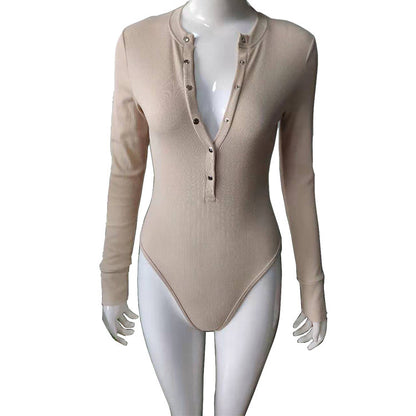 Long Sleeve Sunken Stripe Air Eye Jumpsuit Fall Winter Base Top