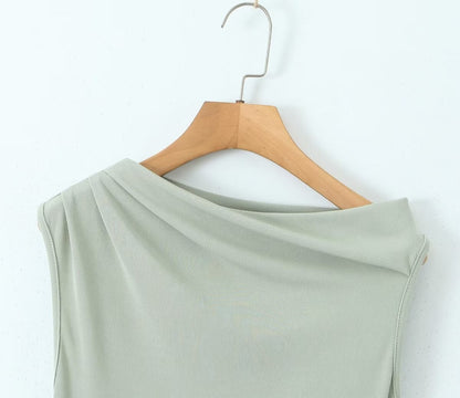 Summer Shoulder Asymmetric Sleeves Side Drawstring Bag Hip Dress Short Dress