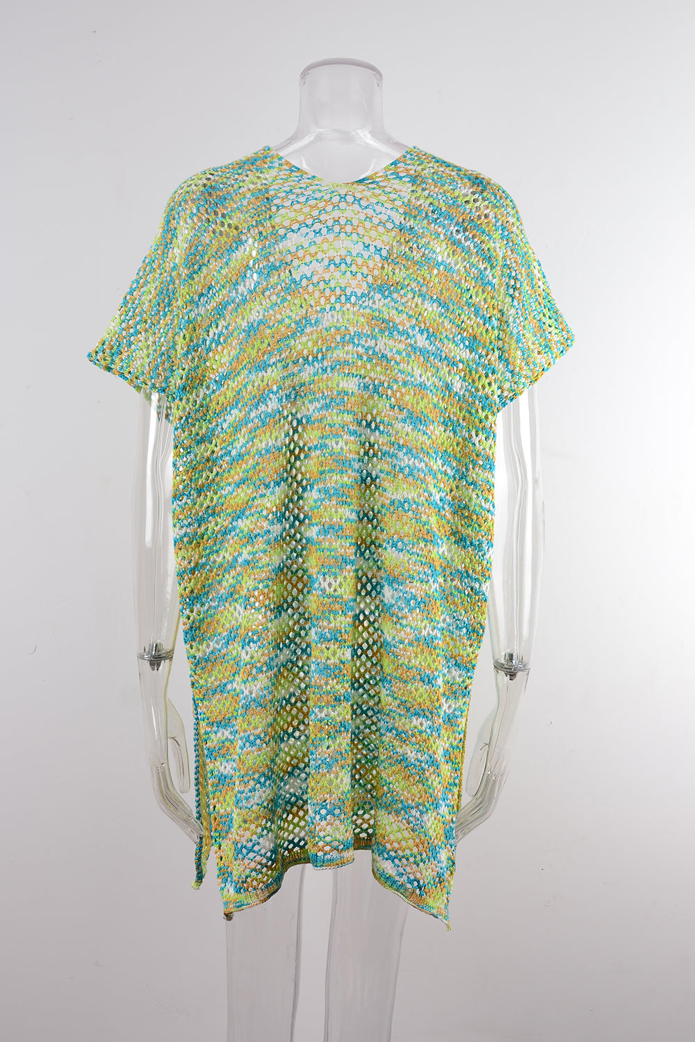 Blusa de verano con costuras de arcoíris, holgada, con recortes, para playa, bikini, prendas de punto