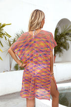 Chemisier d'été à coutures arc-en-ciel, ajouré, découpé, ample, bikini, chemise de plage, tricot