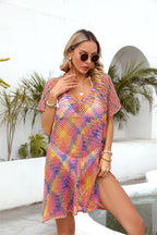 Chemisier d'été à coutures arc-en-ciel, ajouré, découpé, ample, bikini, chemise de plage, tricot