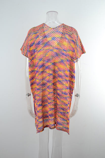 Blusa de verano con costuras de arcoíris, holgada, con recortes, para playa, bikini, prendas de punto