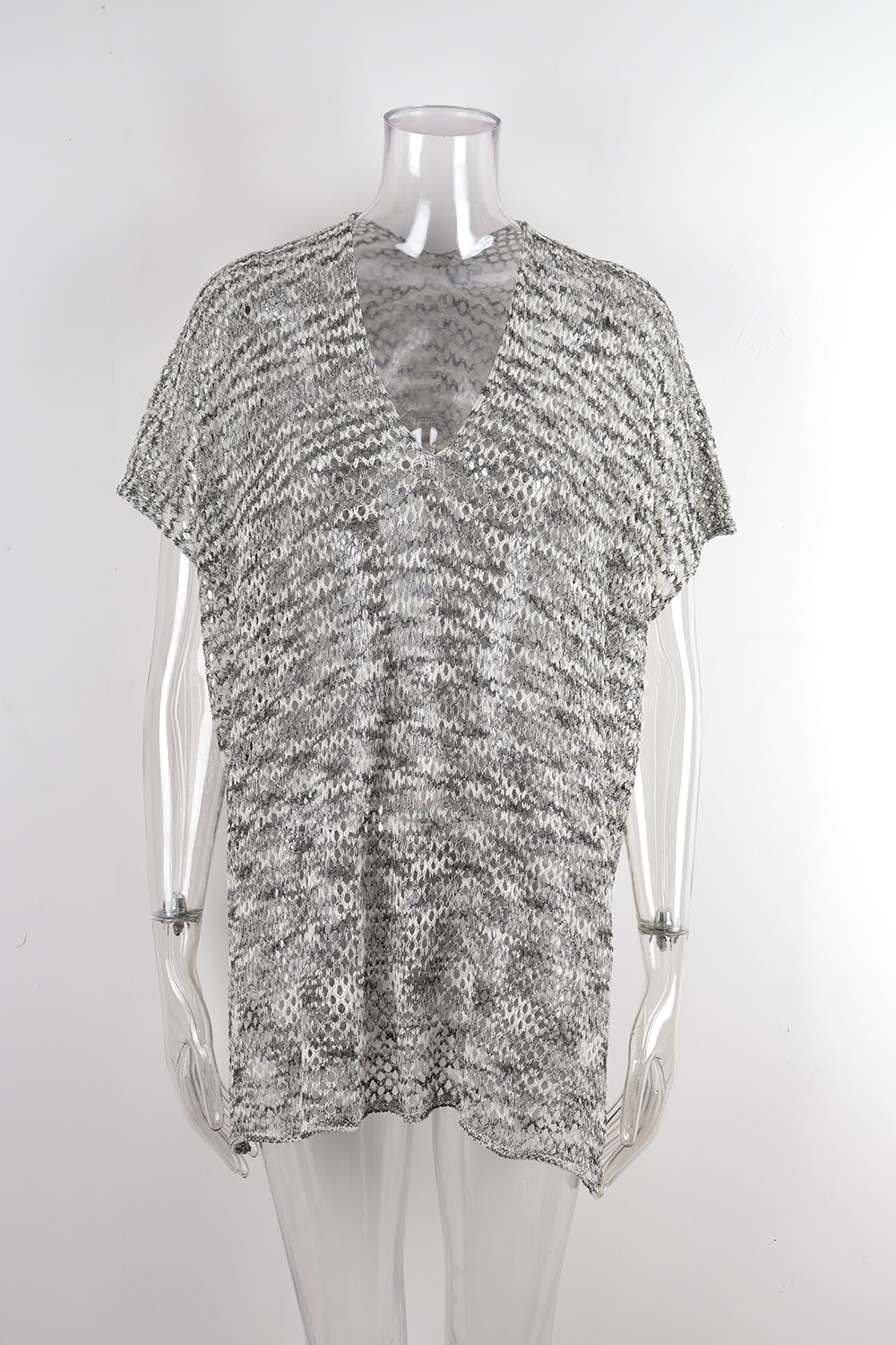 Summer Beach Cover Up Gradient Hollow Out Cutout Knitted Sun Protection Shirt Blouse