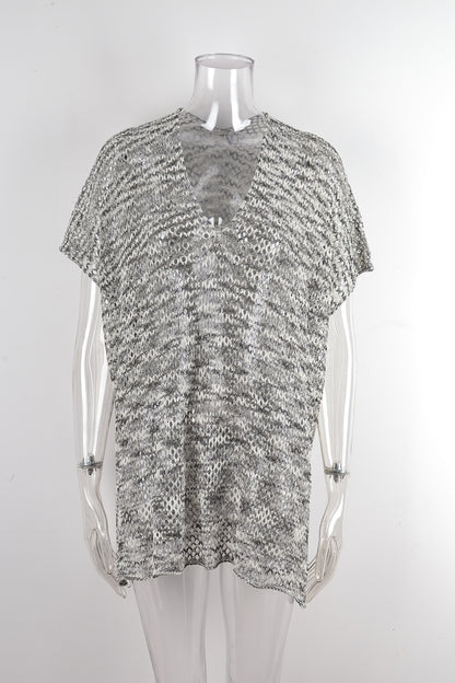 Summer Beach Cover Up Gradient Hollow Out Cutout Knitted Sun Protection Shirt Blouse