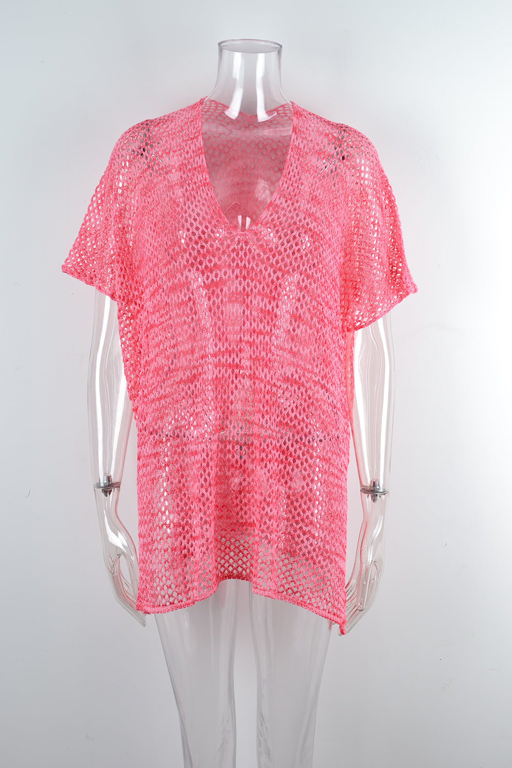 Summer Beach Cover Up Gradient Hollow Out Cutout Knitted Sun Protection Shirt Blouse