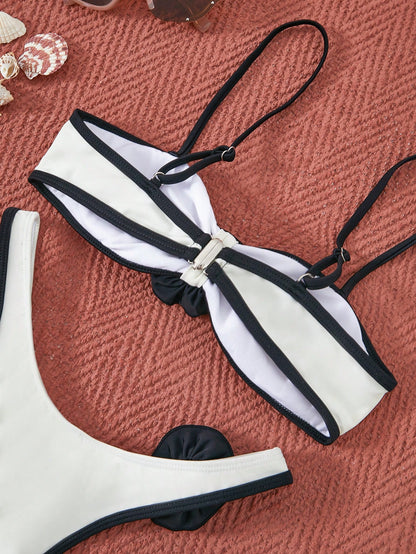 Bikinx Color Blocking 3d Flower Design Sexy Two Piece Swimsuit