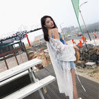 Bohemian Vacation Beach Sun Protection Clothing Women Summer Seaside Beach Cover Up Lace Cardigan Coat YTCYZ