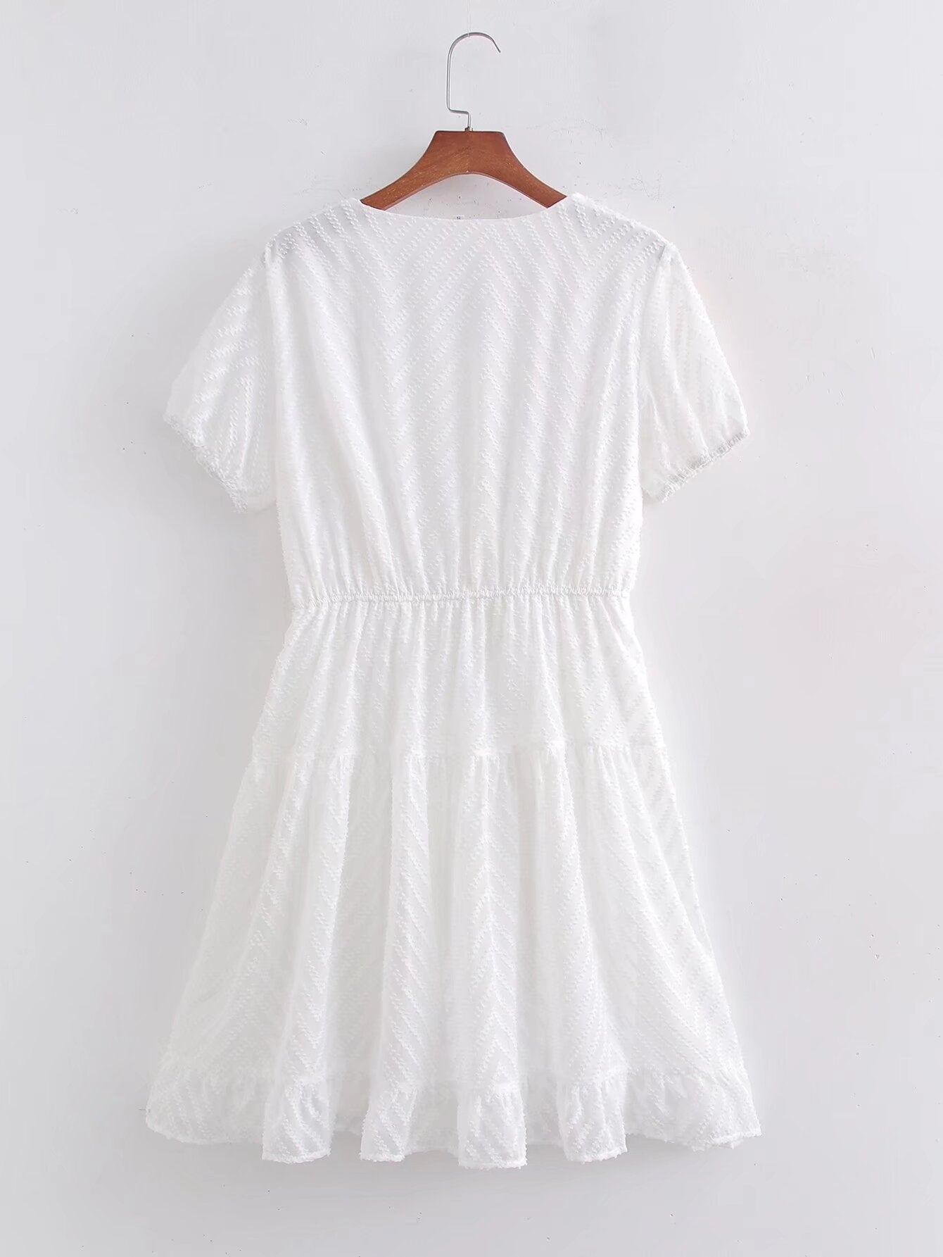 Spring Women Clothing Simple Graceful V neck Solid Color Short Sleeve Dress FRIDAY