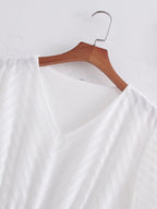 Spring Women Clothing Simple Graceful V neck Solid Color Short Sleeve Dress FRIDAY