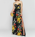 Spring Floral Printed Sexy Slim Fit Slimming Lace Up Bow Suspenders Mid Length Dress PullWind