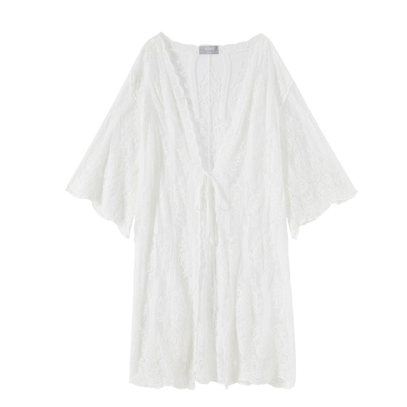 Bohemian Vacation Beach Sun Protection Clothing Women Summer Seaside Beach Cover Up Lace Cardigan Coat YTCYZ