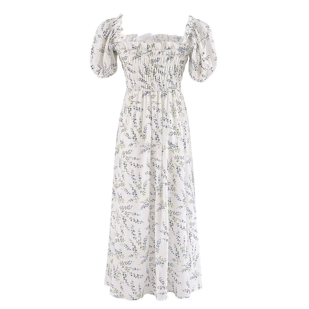 Summer EarPrinted Puff Sleeve Elastic Maxi Dress Yvonne