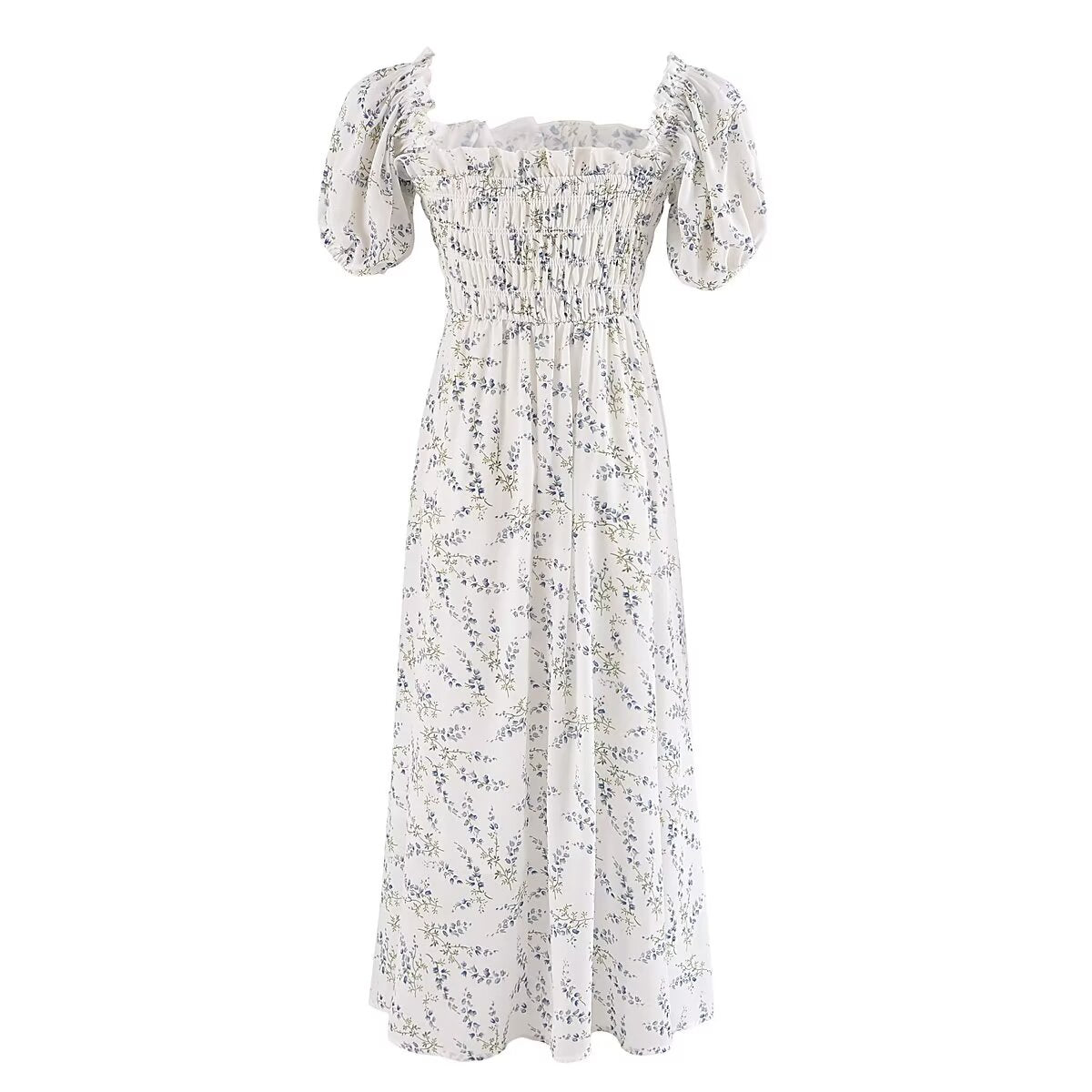 Summer EarPrinted Puff Sleeve Elastic Maxi Dress Yvonne