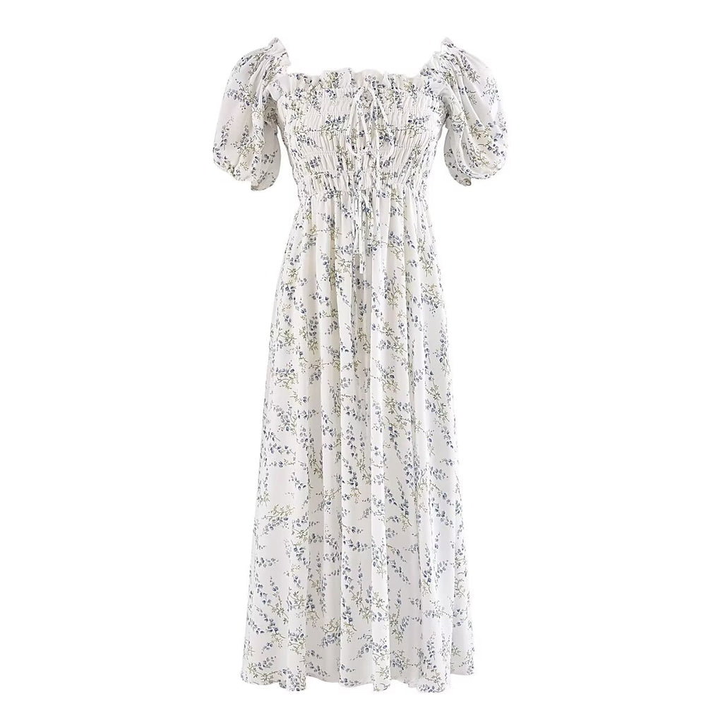 Summer EarPrinted Puff Sleeve Elastic Maxi Dress Yvonne
