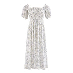 Summer EarPrinted Puff Sleeve Elastic Maxi Dress Yvonne