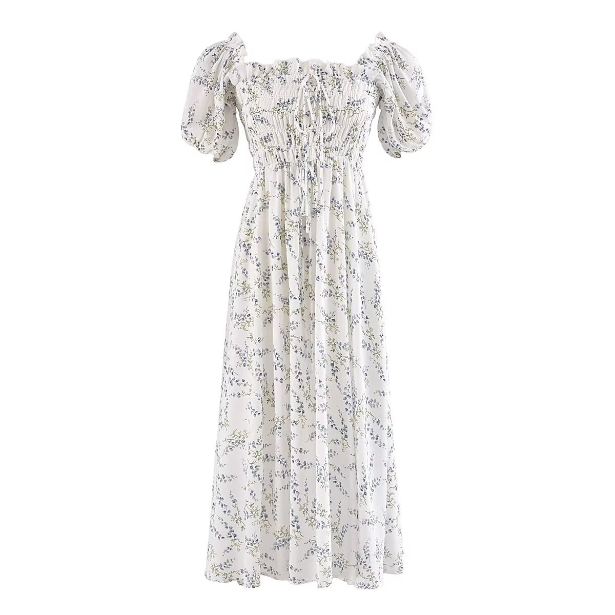 Summer EarPrinted Puff Sleeve Elastic Maxi Dress Yvonne