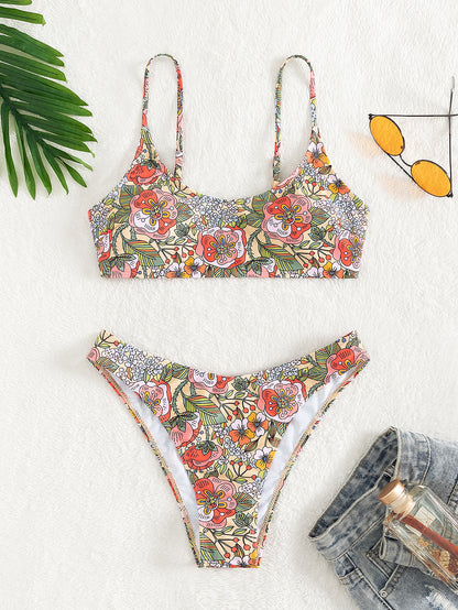 Traje de baño de bikini sexy con escote en V profundo y cintura alta para mujer