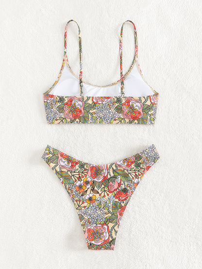 Traje de baño de bikini sexy con escote en V profundo y cintura alta para mujer