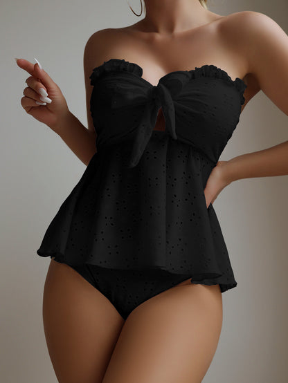Swimwear Split Pure Black Sexy Tube Top Bikini Swimsuit