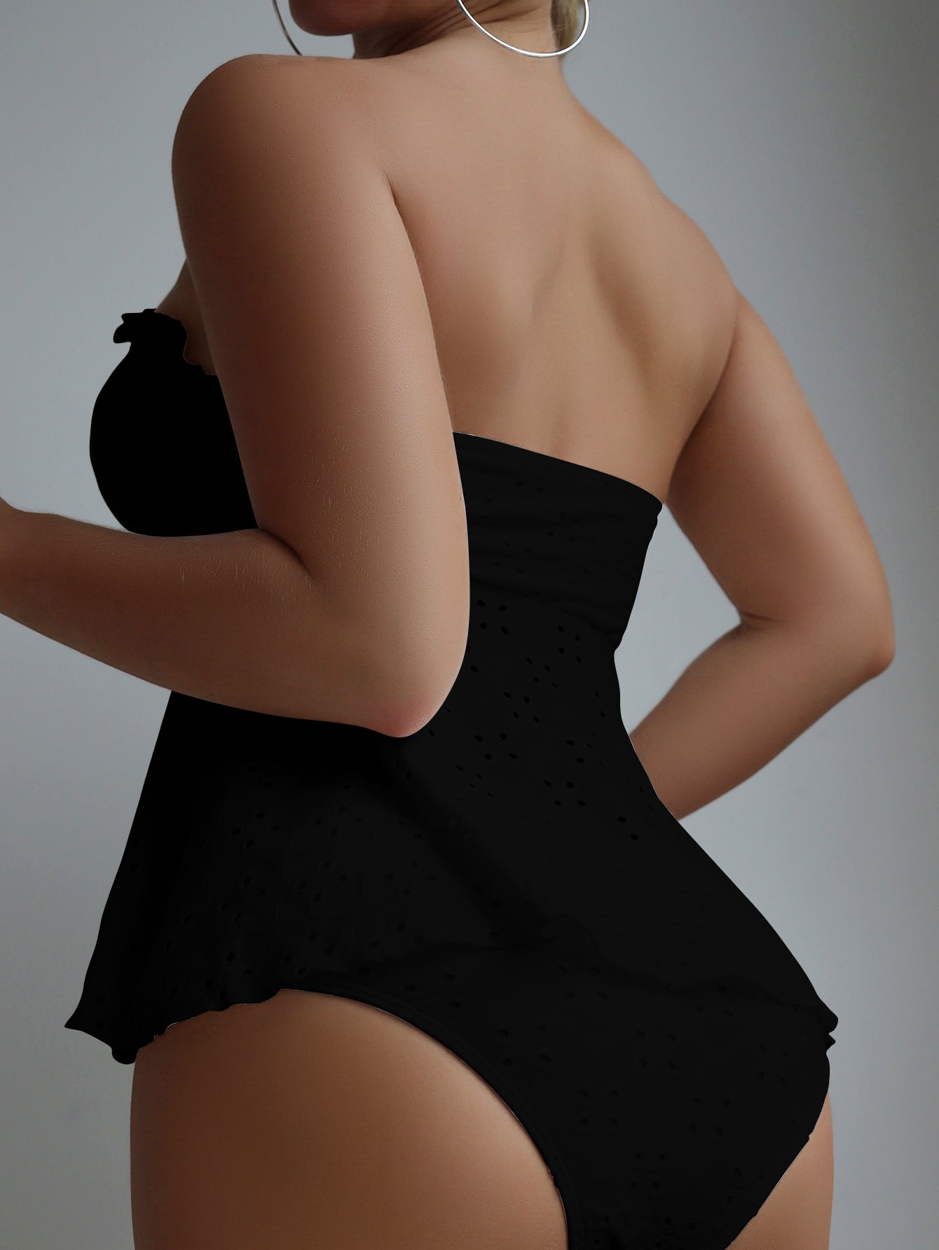 Swimwear Split Pure Black Sexy Tube Top Bikini Swimsuit