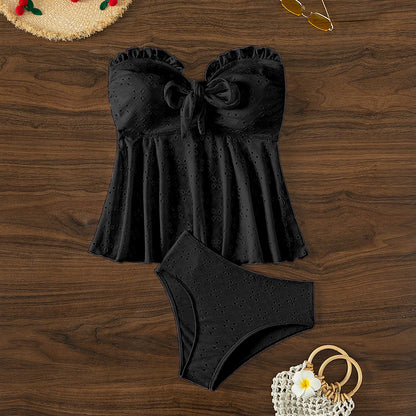 Swimwear Split Pure Black Sexy Tube Top Bikini Swimsuit