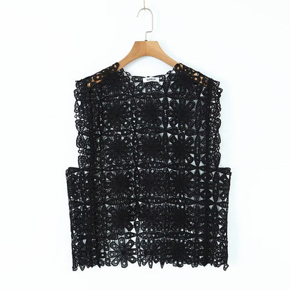 Summer Three Color Craft Floral Lace Vest Irregular Asymmetric Top