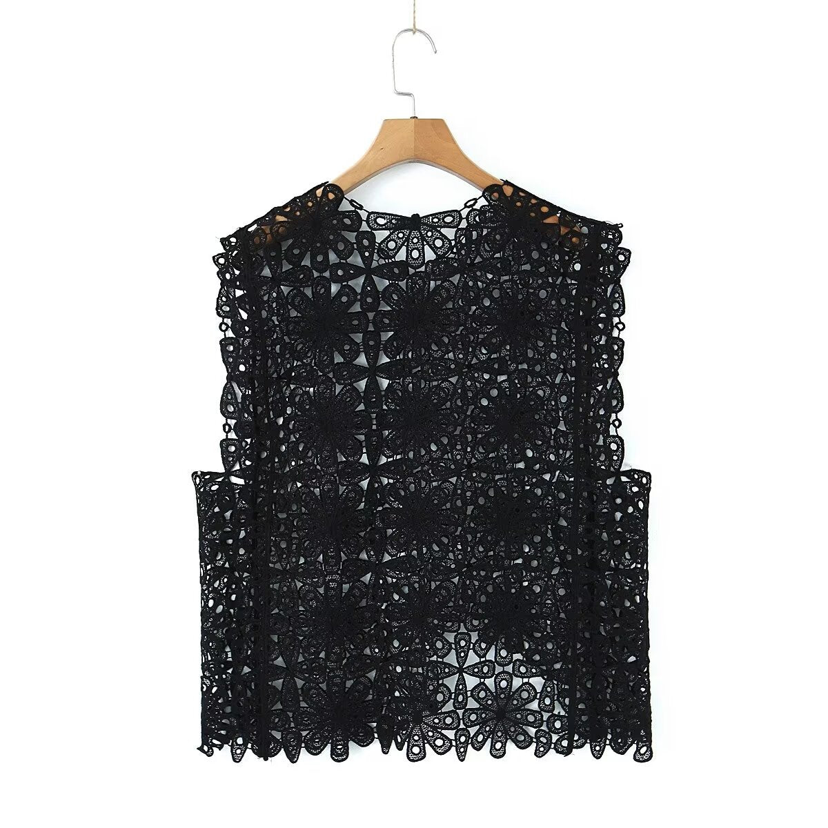 Summer Three Color Craft Floral Lace Vest Irregular Asymmetric Top