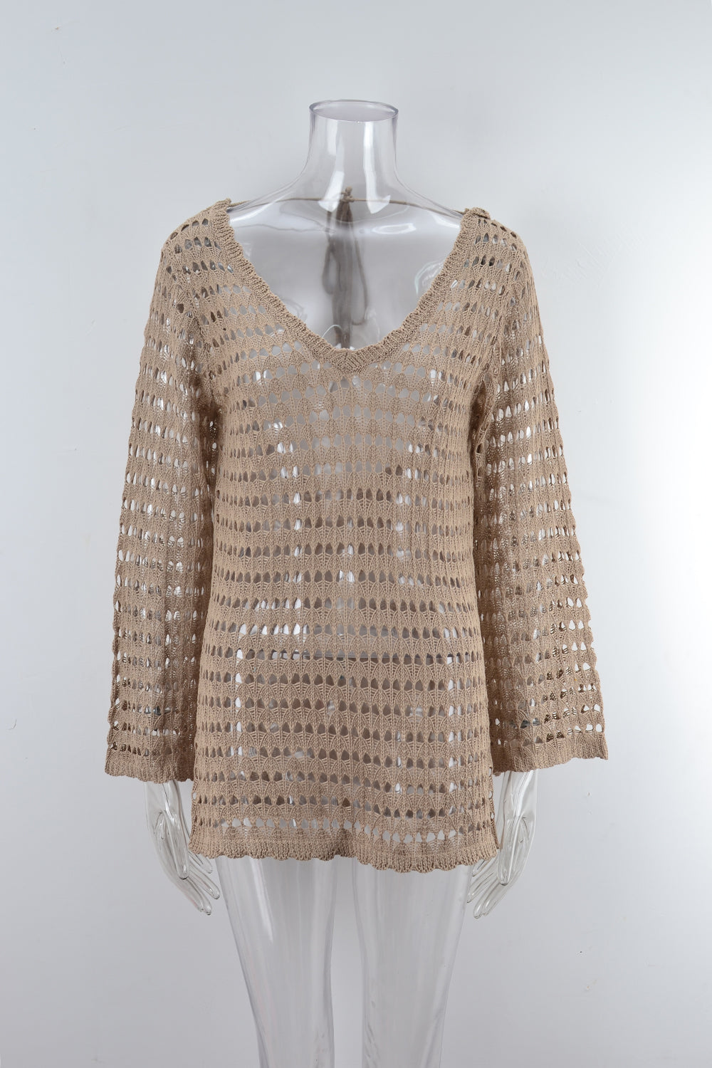 Ropa de verano para mujer, camisa de playa con aberturas, manga larga, traje de baño para vacaciones en la playa, blusa protectora del sol