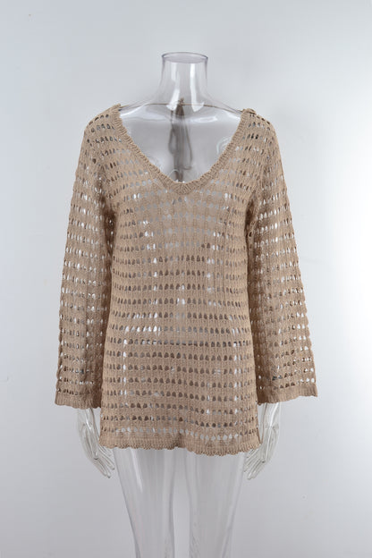 Ropa de verano para mujer, camisa de playa con aberturas, manga larga, traje de baño para vacaciones en la playa, blusa protectora del sol