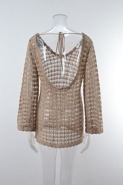 Ropa de verano para mujer, camisa de playa con aberturas, manga larga, traje de baño para vacaciones en la playa, blusa protectora del sol