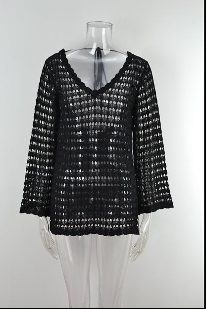 Ropa de verano para mujer, camisa de playa con aberturas, manga larga, traje de baño para vacaciones en la playa, blusa protectora del sol