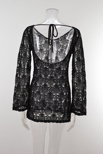 Summer Hollow Out Cutout out Stitching Beach Bikini Sun Protection Clothing Oversized Knit Blouse