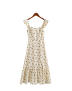 Winter Casual Large Swing Dress Square Collar Flying Sleeves Printed Dress PullWind