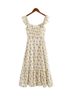 Winter Casual Large Swing Dress Square Collar Flying Sleeves Printed Dress PullWind