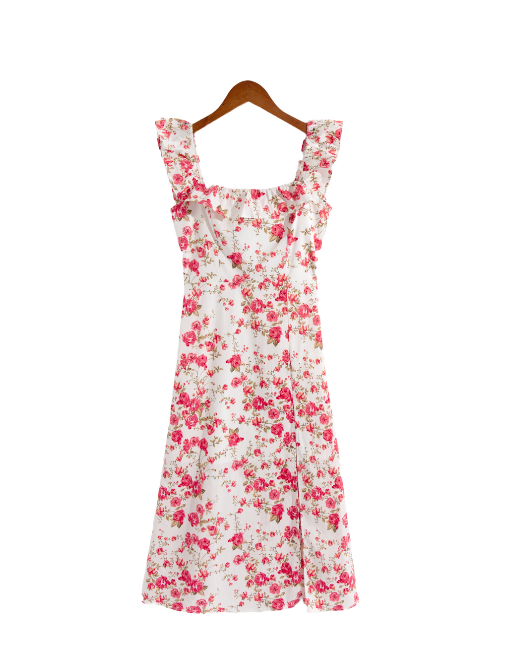 Early Spring French Girl Romantic Floral Printed Square Collar Flying Sleeves Split PullWind