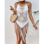 Beach Vacation Sexy Big Backless Hand Crocheting Lace Up Cutout Tassel Bikini Short Top Crochet hook Tidee