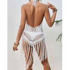 Beach Vacation Sexy Big Backless Hand Crocheting Lace Up Cutout Tassel Bikini Short Top Crochet hook Tidee