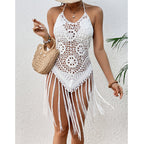 Beach Vacation Sexy Big Backless Hand Crocheting Lace Up Cutout Tassel Bikini Short Top Crochet hook Tidee