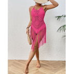 Beach Vacation Sexy Big Backless Hand Crocheting Lace Up Cutout Tassel Bikini Short Top Crochet hook Tidee