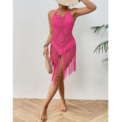 Beach Vacation Sexy Big Backless Hand Crocheting Lace Up Cutout Tassel Bikini Short Top Crochet hook