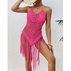Beach Vacation Sexy Big Backless Hand Crocheting Lace Up Cutout Tassel Bikini Short Top Crochet hook Tidee