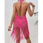 Beach Vacation Sexy Big Backless Hand Crocheting Lace Up Cutout Tassel Bikini Short Top Crochet hook Tidee