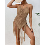 Beach Vacation Sexy Big Backless Hand Crocheting Lace Up Cutout Tassel Bikini Short Top Crochet hook Tidee