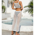 Sexy Hollow Out Cutout Waist Long Solid Color Breathable Sling Maxi Dress Beach Sun Shield Dress Crochet hook Tidee