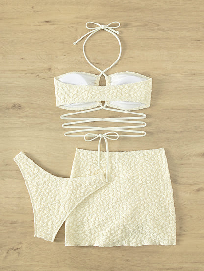 Traje de baño Bikini sexy de tres piezas con tirantes tipo halter Bikini blanco Traje de baño