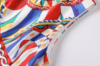 Women New Summer New Round Neck Printed Slim fit Large Swing dress High Waist A line Dress ESUNG
