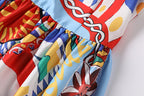 Women New Summer New Round Neck Printed Slim fit Large Swing dress High Waist A line Dress ESUNG