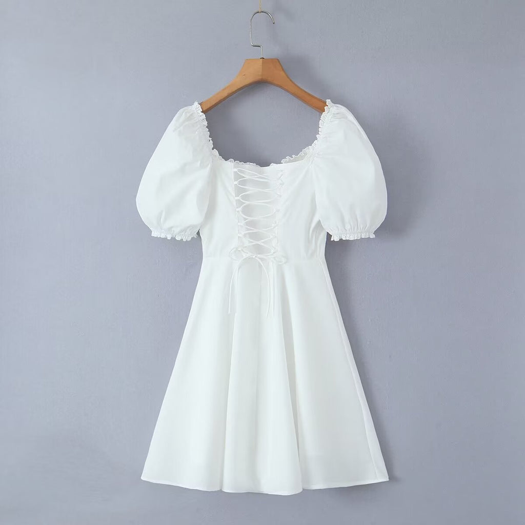 Spring Women Clothing Back Strap Waist Shaping Dress Short ZDShop