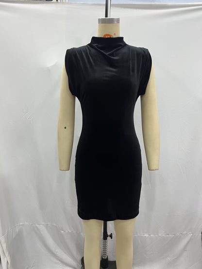 Spring Sexy Short Sleeve Velvet Belt Padded Shoulder Sheath Dress CHEN