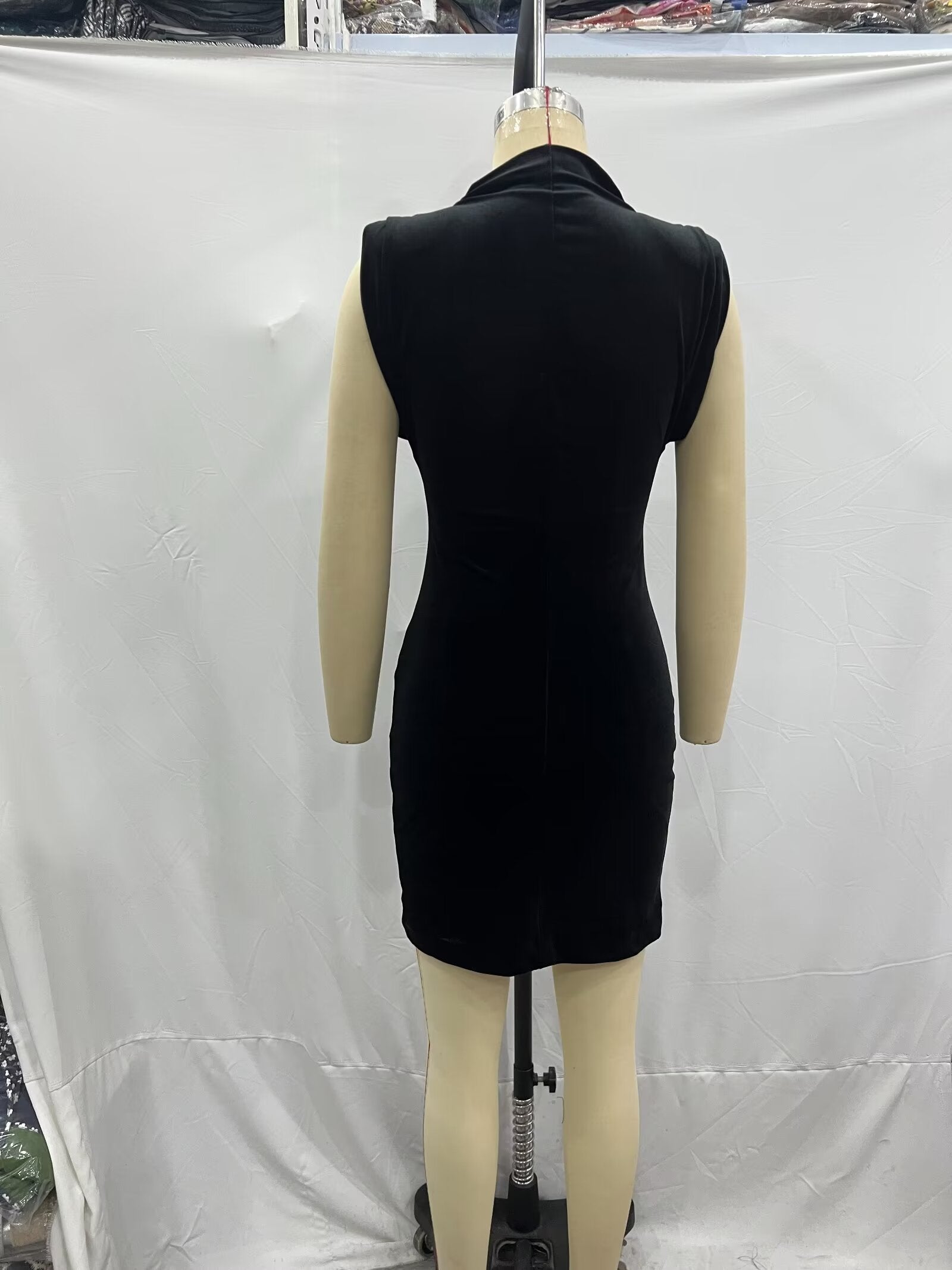 Spring Sexy Short Sleeve Velvet Belt Padded Shoulder Sheath Dress CHEN